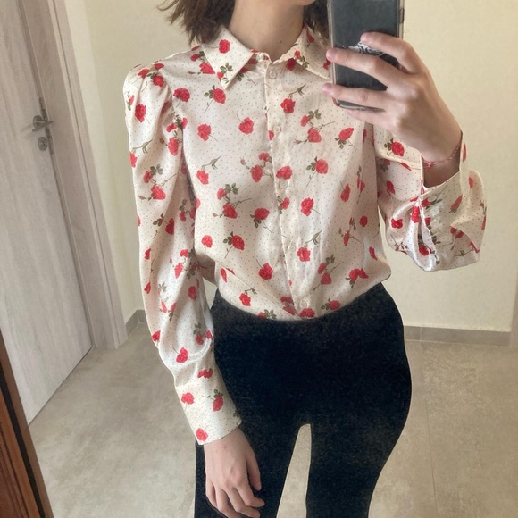 🦋 BLOGGERS FAVORITE 🦋 ZARA FLORAL PRINT PUFF-SLEEVE BLOUSE SHIRT SIZE M - Picture 4 of 15